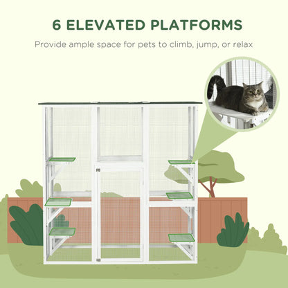 Large Outdoor Catio Enclosure, Wooden Cat Patio, 70.9" x 38.6" x 70.9", White Outdoor Cat Enclosures at Gallery Canada