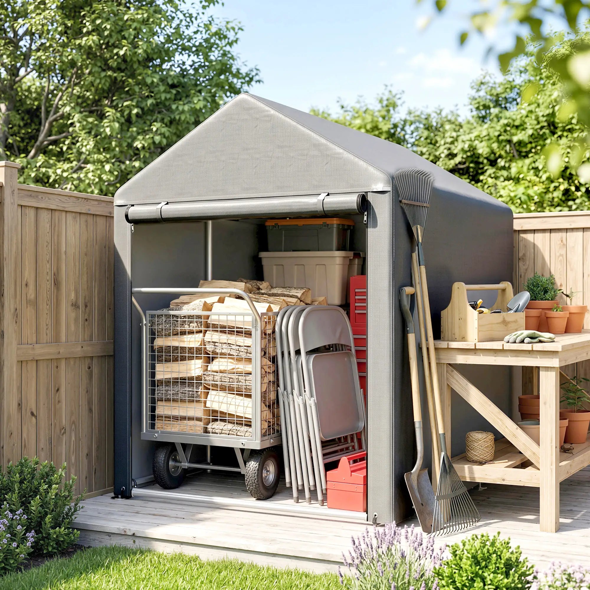 4x6ft Outdoor Storage Shed Tent, Portable with Roll-up Door Sheds at Gallery Canada