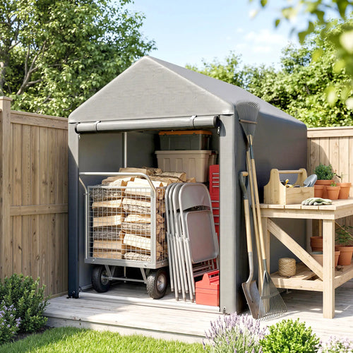 4x6ft Outdoor Storage Shed Tent, Portable with Roll-up Door