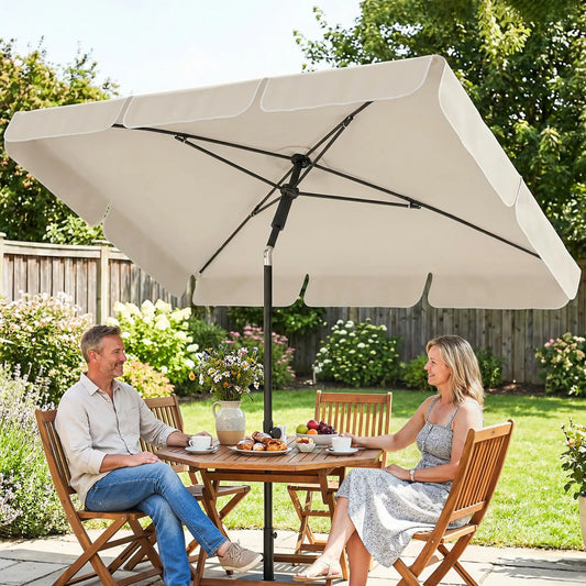 6' x 4' Beige Rectangular Patio Umbrella with Tilt Crank, Beige Sun Umbrellas Beige, Grey at Gallery Canada