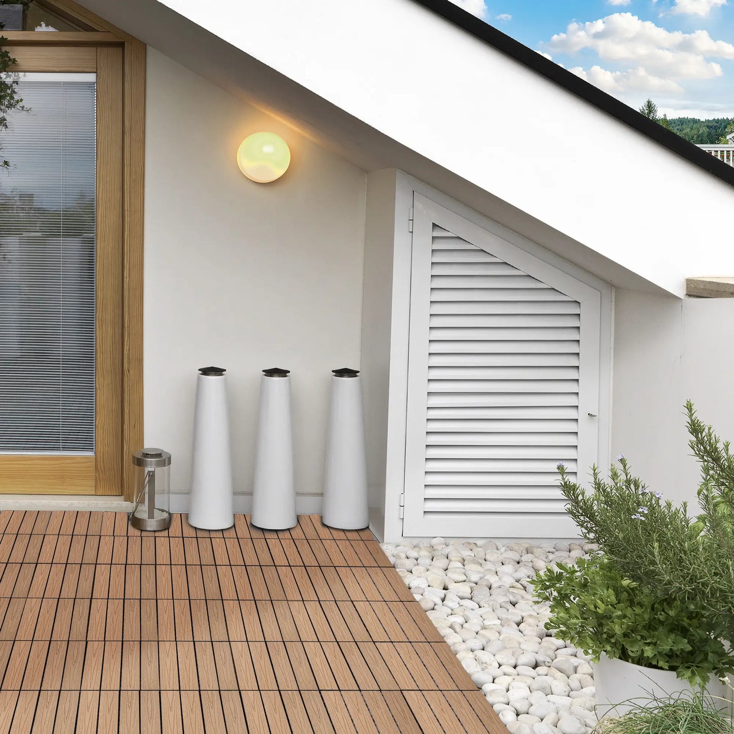 Outdoor Tiles, 11 Pack 12" x 12" WPC Interlocking Deck Tiles Waterproof and Non-slip Deck Tiles at Gallery Canada