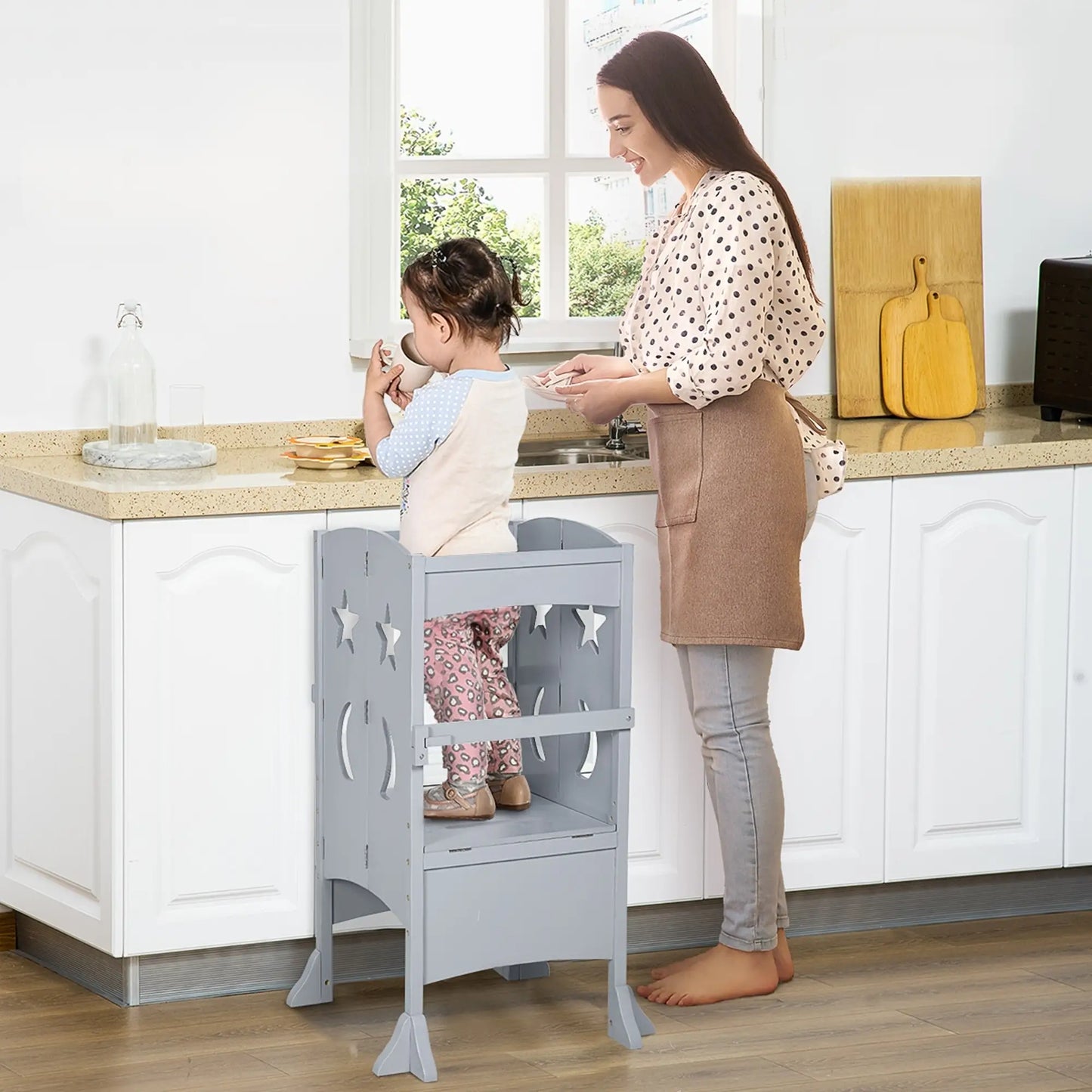 Step Stool with Safety Rail, Support Handles, Kitchen Counter Helper Toddler & Kids Step Stools at Gallery Canada