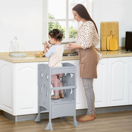 Step Stool with Safety Rail, Support Handles, Kitchen Counter Helper Toddler & Kids Step Stools Grey at Gallery Canada