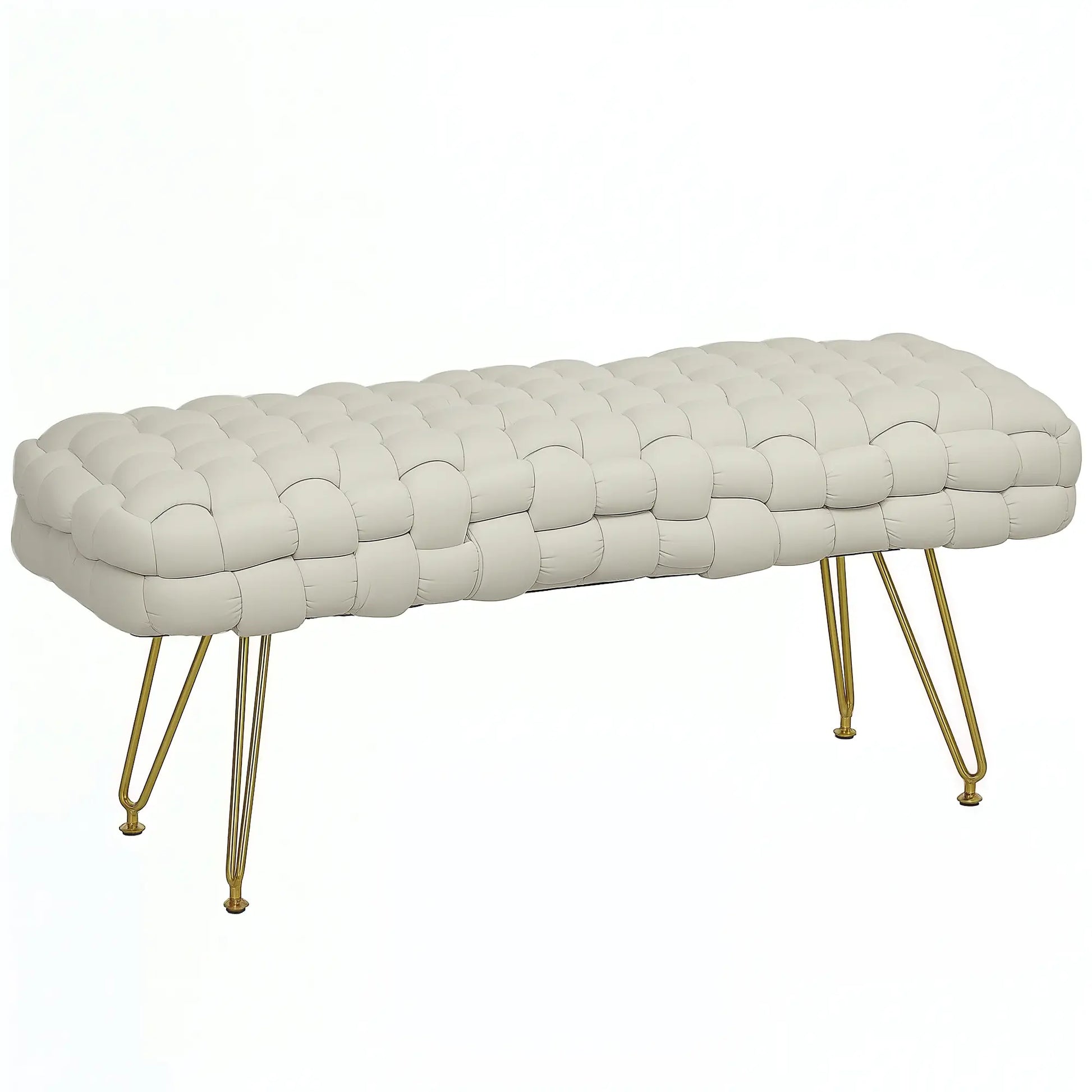 Velvet End of Bed Bench, 39", Gold Metal Legs, Cream White Storage Ottomans & Benches at Gallery Canada