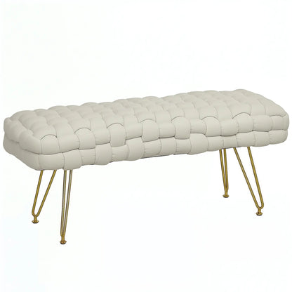 Velvet End of Bed Bench, 39", Gold Metal Legs, Cream White Storage Ottomans & Benches at Gallery Canada