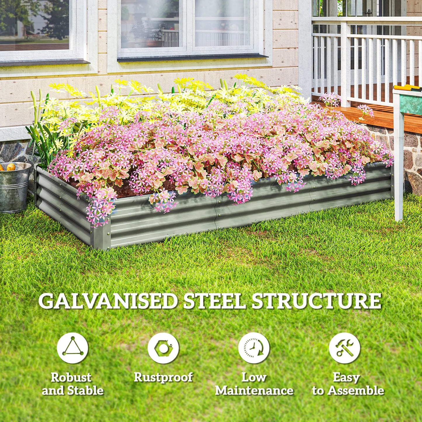 8 x 4 x 1ft Galvanized Raised Garden Bed, Reinforced Outdoor Planter Box, Silver Raised Garden Beds at Gallery Canada