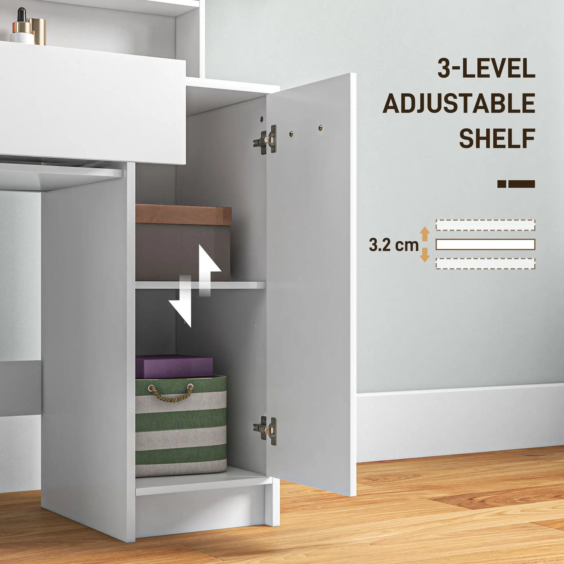 Vanity Set with Mirror, Stool, Storage Drawer, White Dressing & Vanity Tables at Gallery Canada