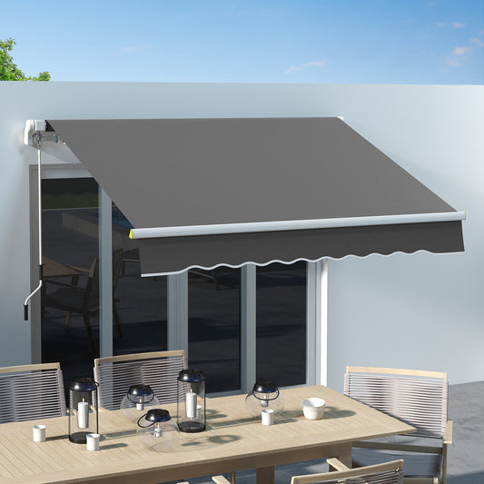 8' x 6.5' Manual Retractable Awning with LED Lights, Aluminum Sun Canopies for Patio Door Window, Dark Grey - Gallery Canada