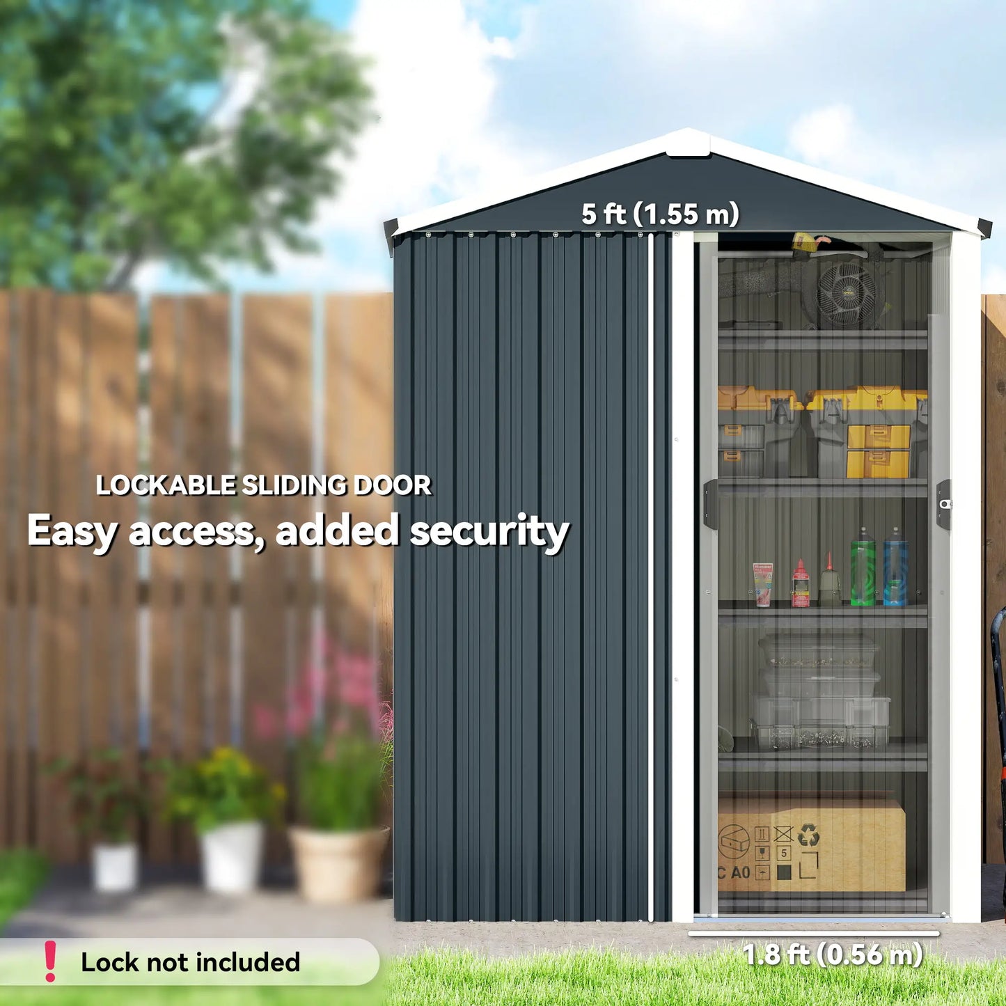 4.5 x 3ft Metal Garden Shed, Waterproof, Lockable Door, Dark Grey Sheds at Gallery Canada
