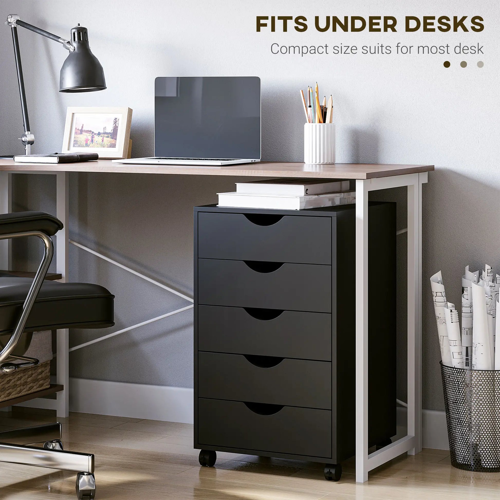 5 Drawer File Cabinet on Wheels, 15.7" x 15.7" x 26.4", Black Office Cabinets & Cupboards at Gallery Canada