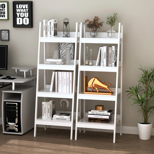 Set of 2, 4 Tier Ladder Shelf, Multi-Use Display Rack, White