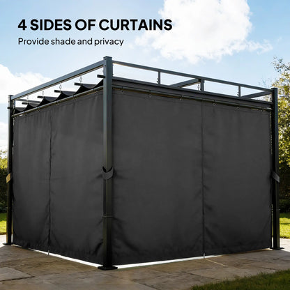 10' x 10' Dark Grey Outdoor Gazebo, Retractable Pergola Canopy With Curtains, Dark Grey Pergolas at Gallery Canada