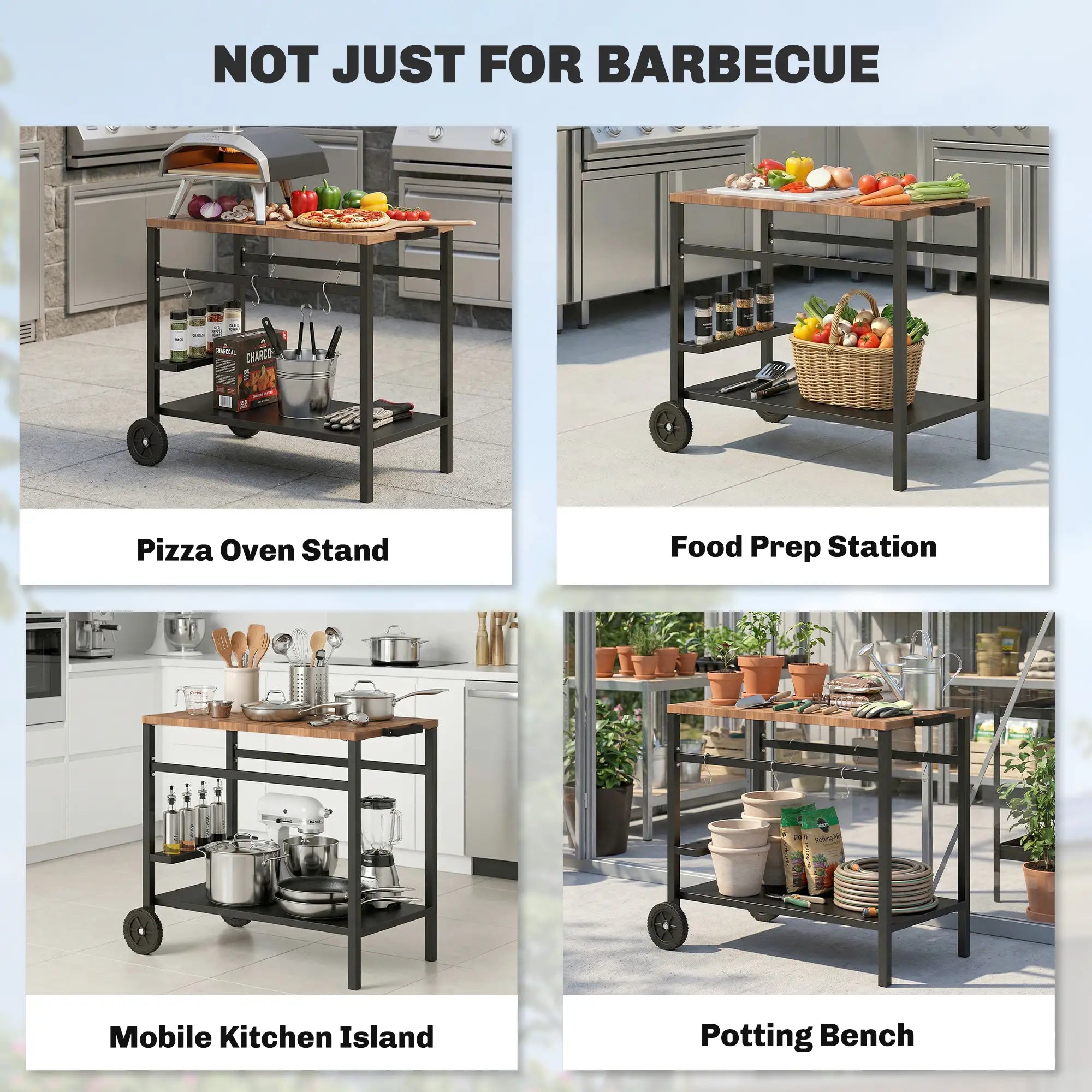 Outdoor Grill Cart, 2-Tier Pizza Oven Stand, Black And Brown Outdoor Grill Carts at Gallery Canada