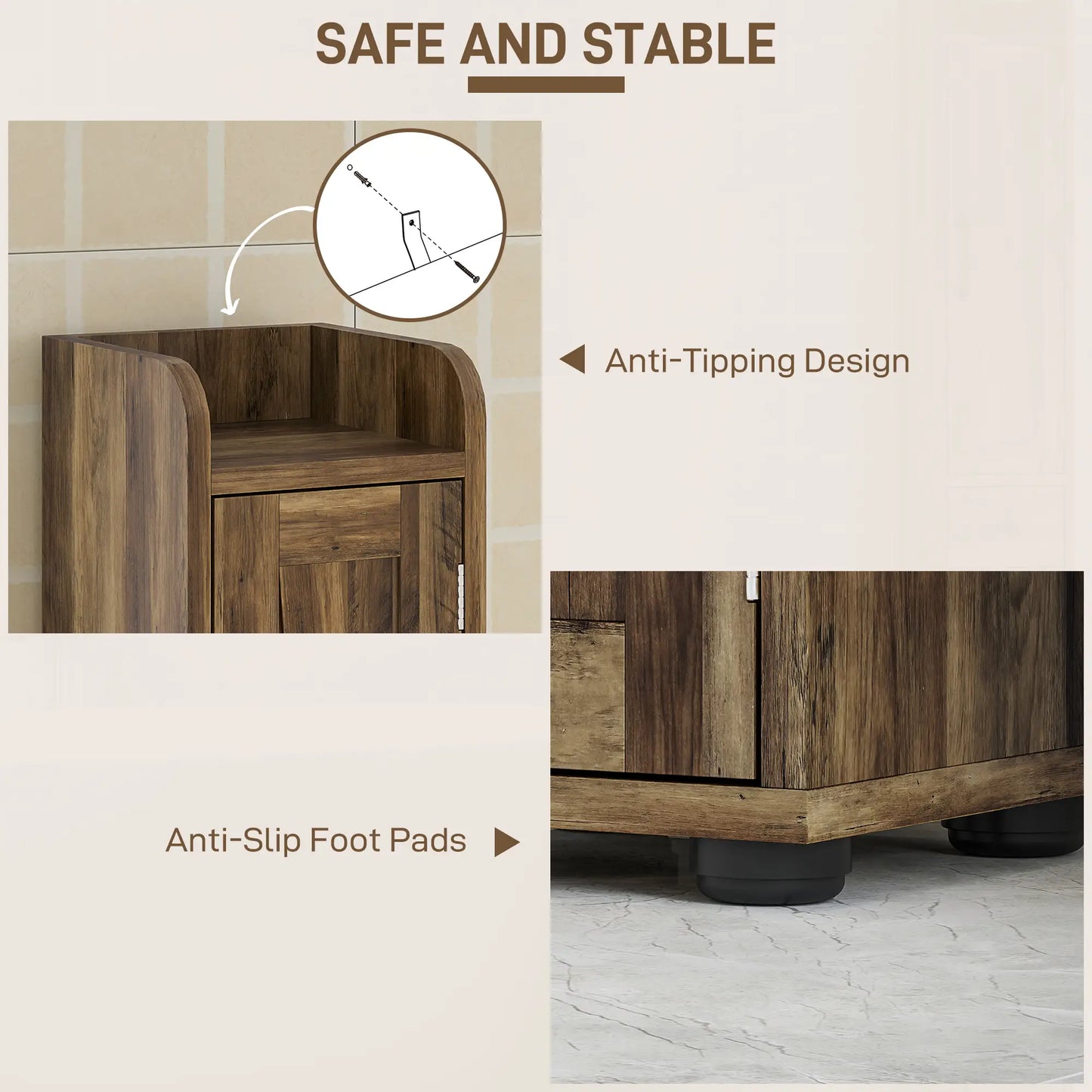 Narrow Bathroom Cabinet, Tall Storage with Barn Doors, Drawer, Adjustable Shelves, Wood Grain, Brown Bathroom Cabinets at Gallery Canada