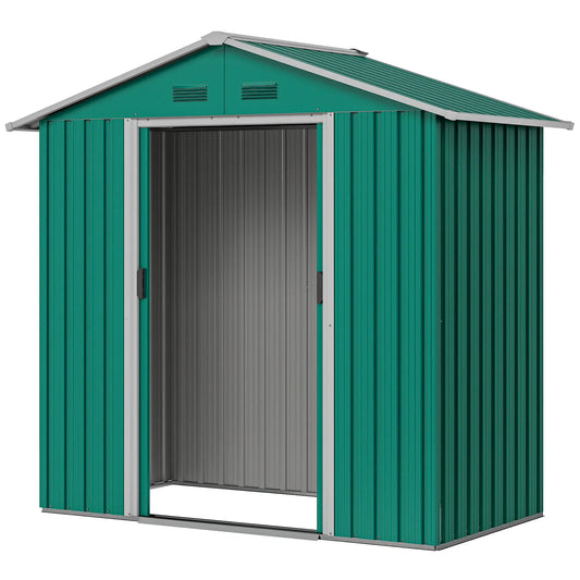 6.5x3.5ft Metal Garden Shed, Outdoor Tool Storage, Double Sliding Doors, Vents, Green Sheds Green at Gallery Canada