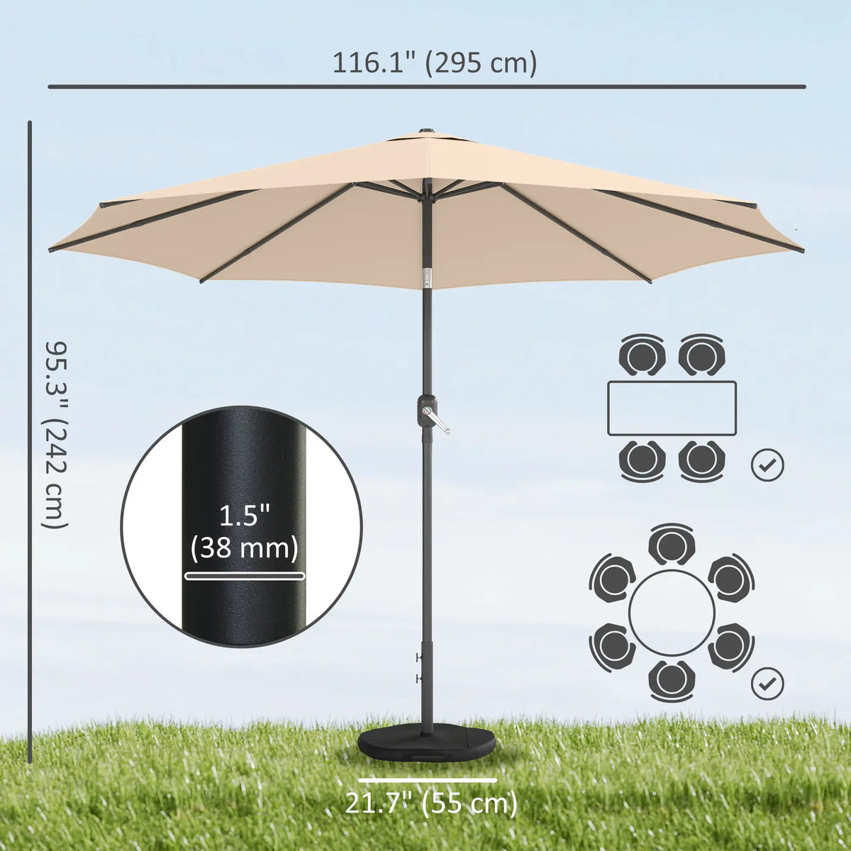 10' x 10' Round Market Umbrella, Crank Tilt, Khaki Sun Umbrellas at Gallery Canada