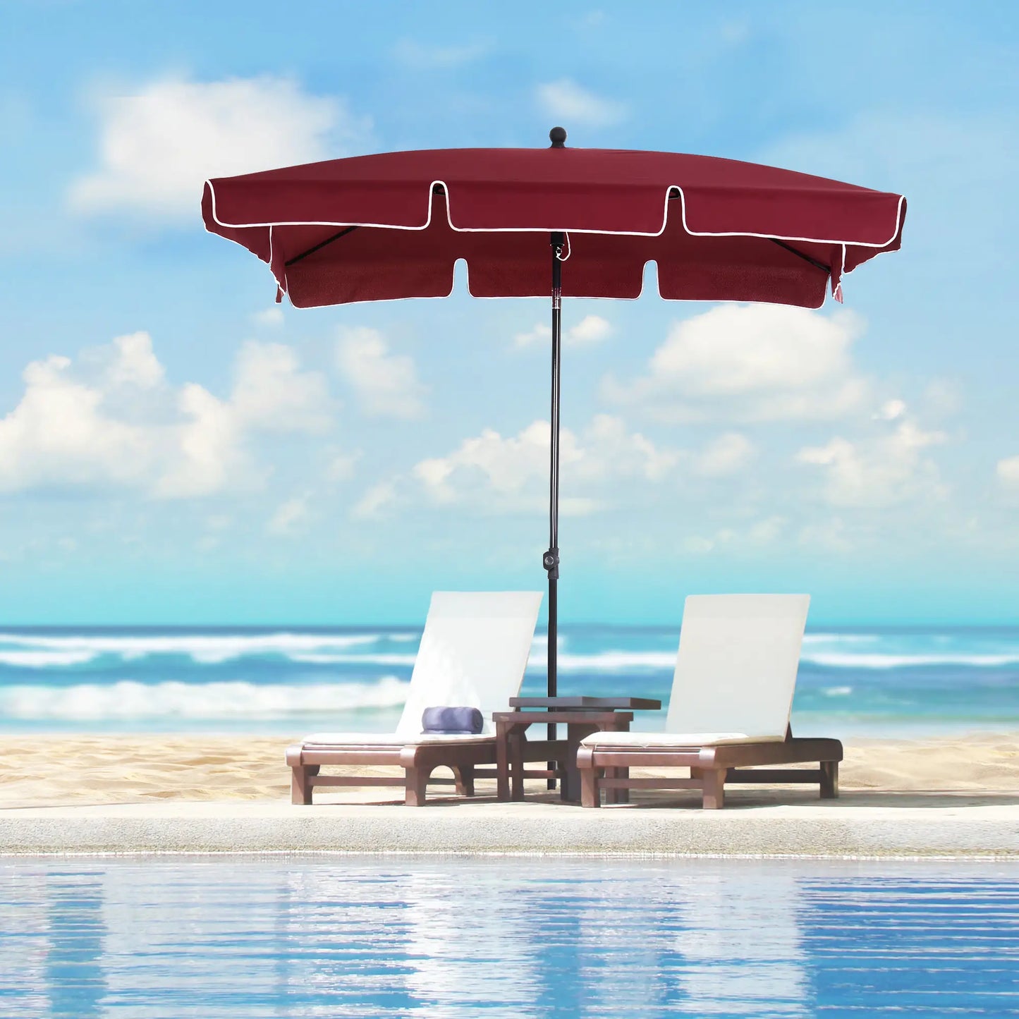 6.5x4ft Rectangle Patio Umbrella, Tilt Adjustable, Wine Red Sun Umbrellas at Gallery Canada