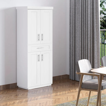 Armoire de stockage "72", Garde-manger de cuisine avec 4 portes, tiroir, 3 étagères, blanc