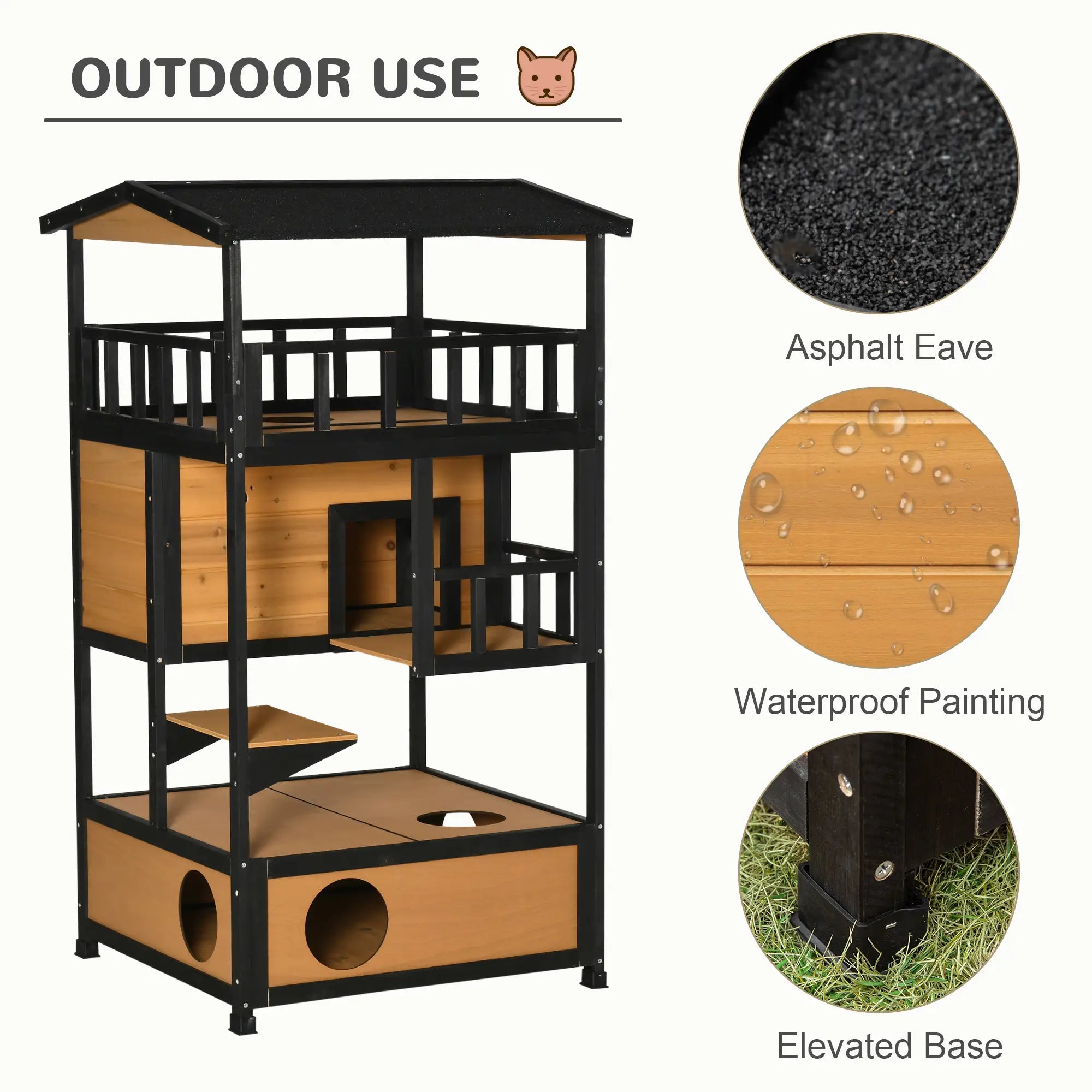 4-Floor Wood Outdoor Cat House, Condo, Fun Entrances, Perch, Natural Cat Houses at Gallery Canada