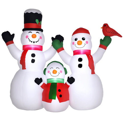 8ft Inflatable Christmas Snowman, LED Yard Display, Red Bird