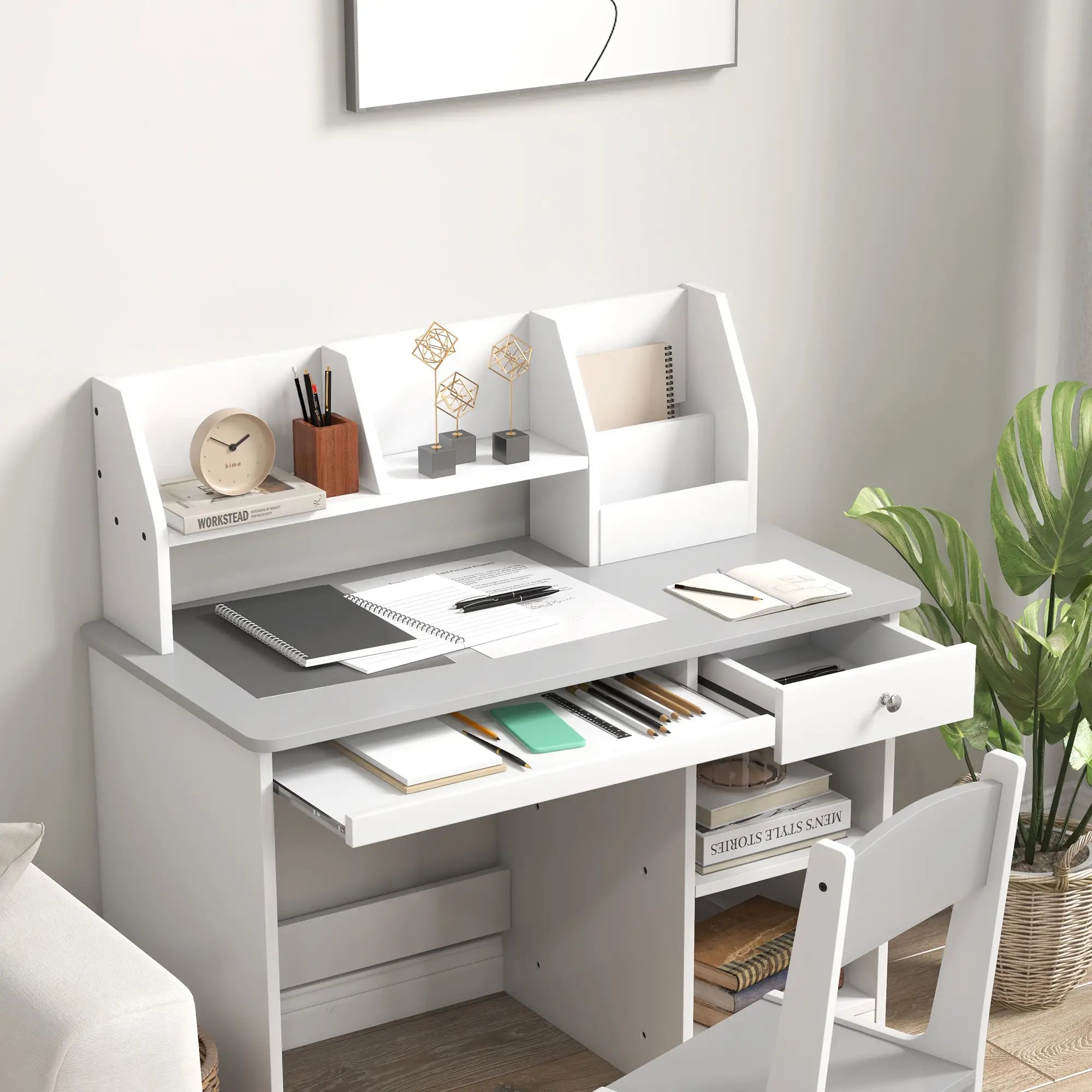 Kids Desk and Chair Set, Study Table for 5-8 Year Old, Grey Kids Desk Sets at Gallery Canada