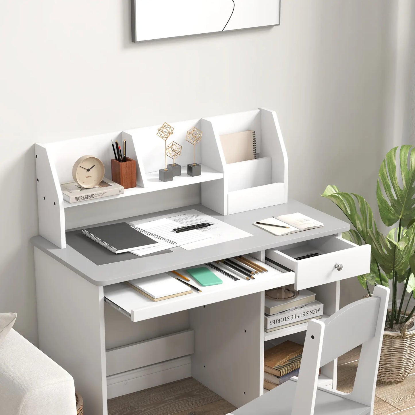 Kids Desk and Chair Set, Study Table for 5-8 Year Old, Grey Kids Desk Sets at Gallery Canada