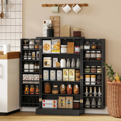 Kitchen Pantry Storage Cabinet, 5-Tier, 12 Spice Racks, Black, Black