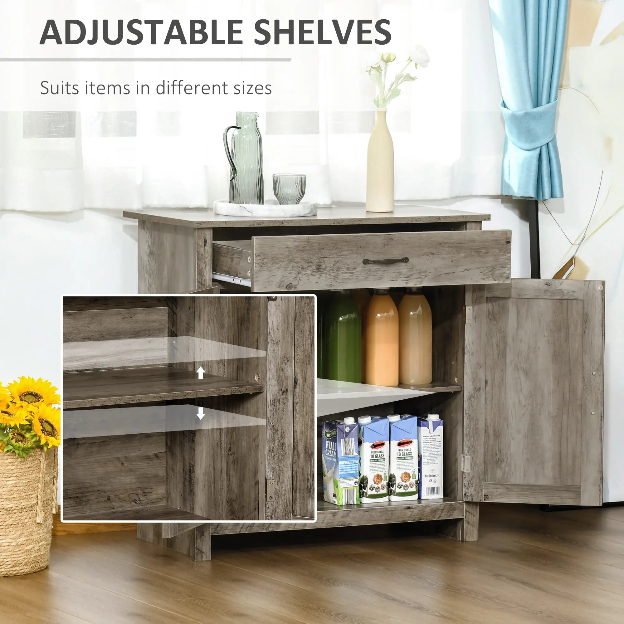 Farmhouse Sideboard Buffet, Storage Cabinet with Barn Doors, Ash Grey Bar Cabinets at Gallery Canada