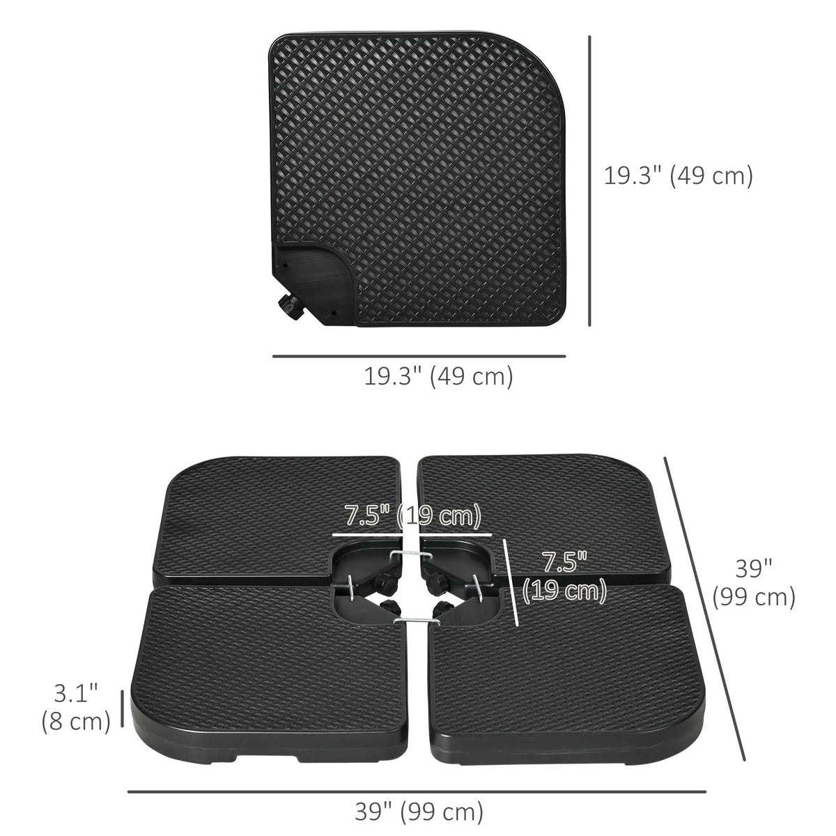 4PCs Cantilever Umbrella Base Weights, HDPE Water or Sand Filled, Black Umbrella Bases at Gallery Canada