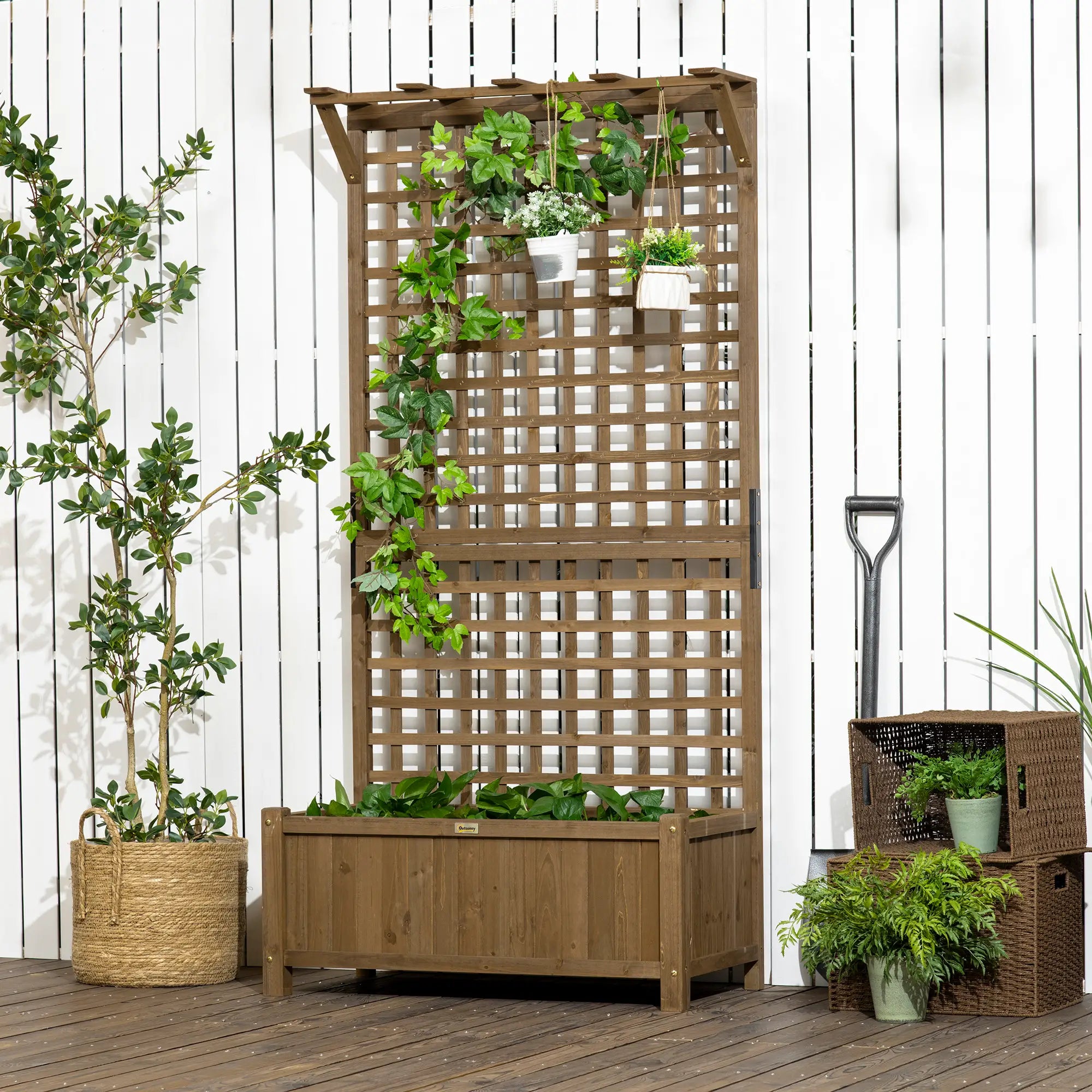 Wood Planter With Trellis, Raised Garden Bed, Privacy Screen Wooden Planter Boxes at Gallery Canada