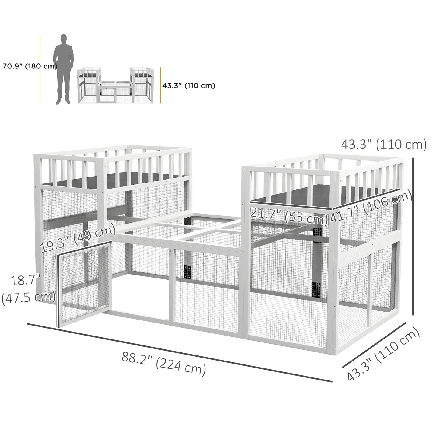 7.3' x 3.6' Wooden Chicken Coop, Storage Shelf, White Chicken Coops at Gallery Canada