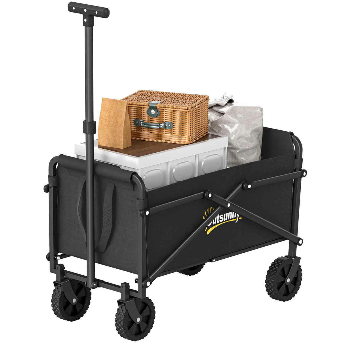 Small Collapsible Garden Cart, Heavy Duty, Universal Wheels, Adjustable Handle, Black Folding Garden Carts Black at Gallery Canada