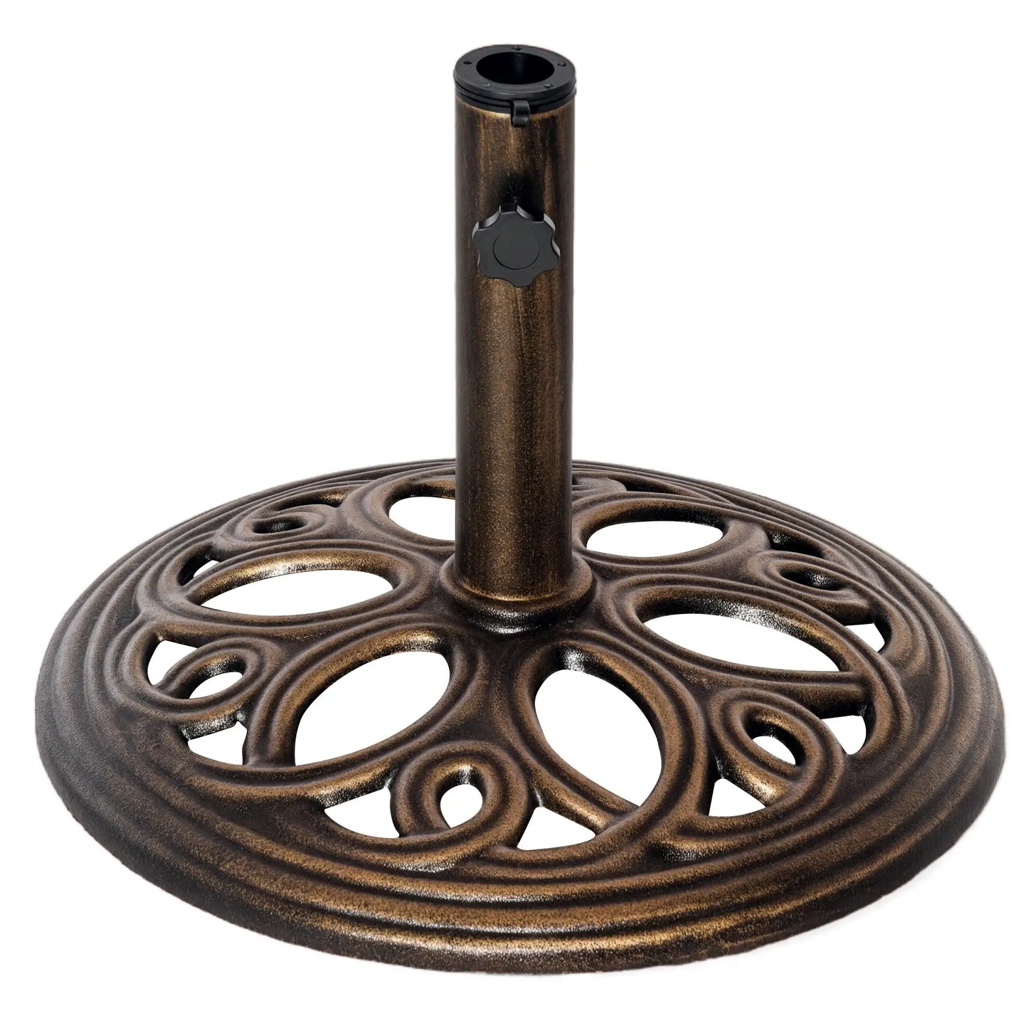Round Cast Iron Umbrella Base Stand, Outdoor, Fit Dia. 1.5", 2" Pole, Bronze Umbrella Bases Bronze at Gallery Canada