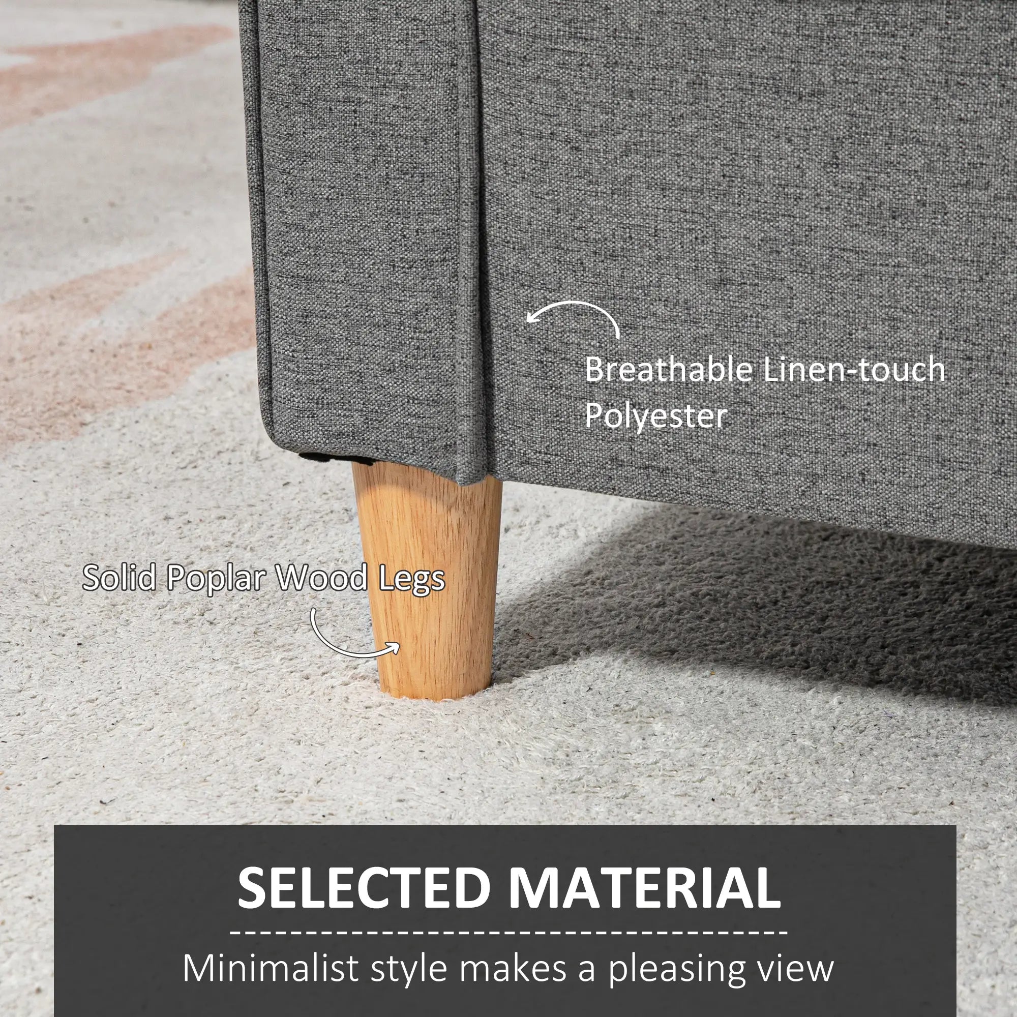 2-Seat Sofa with Armrests, Wood Legs, for Living Room, Grey 2-Seater Sofas at Gallery Canada