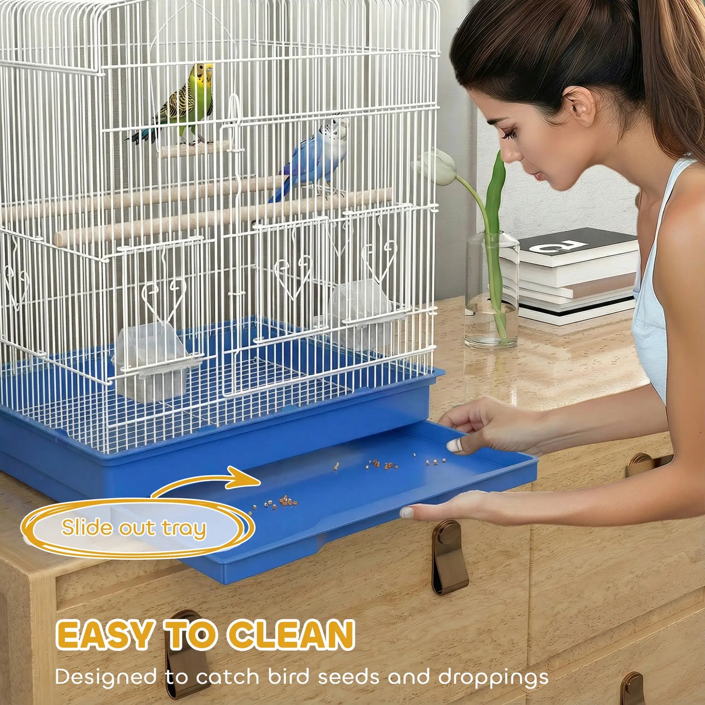 23" Bird Cage for Finches Canaries, with Doors Perches, Blue