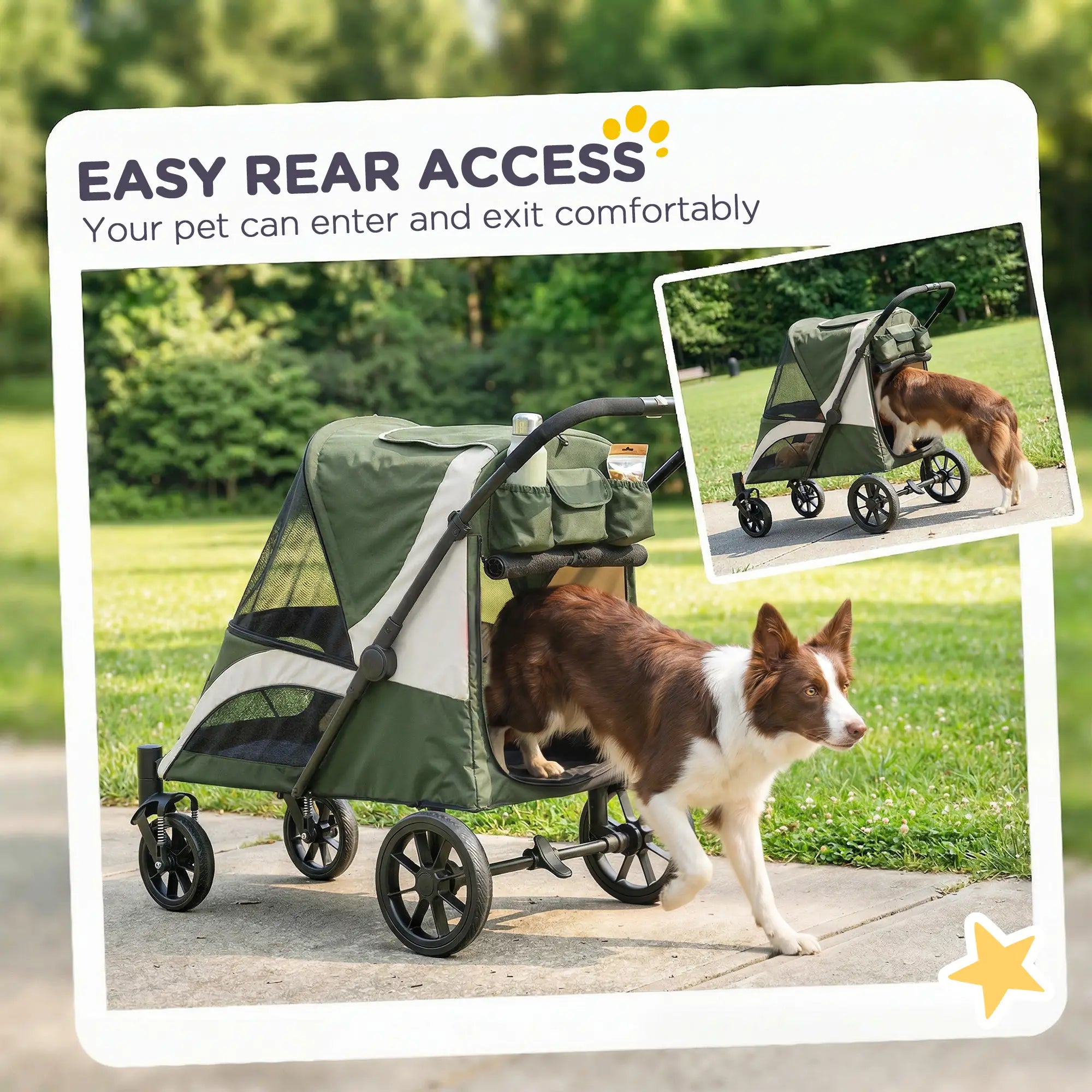 Foldable Pet Stroller, Large Dogs, Four Big Wheels, Dark Green Dog Bike Trailers & Strollers at Gallery Canada