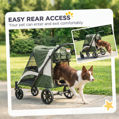 Foldable Pet Stroller, Large Dogs, Four Big Wheels, Dark Green Dog Bike Trailers & Strollers at Gallery Canada