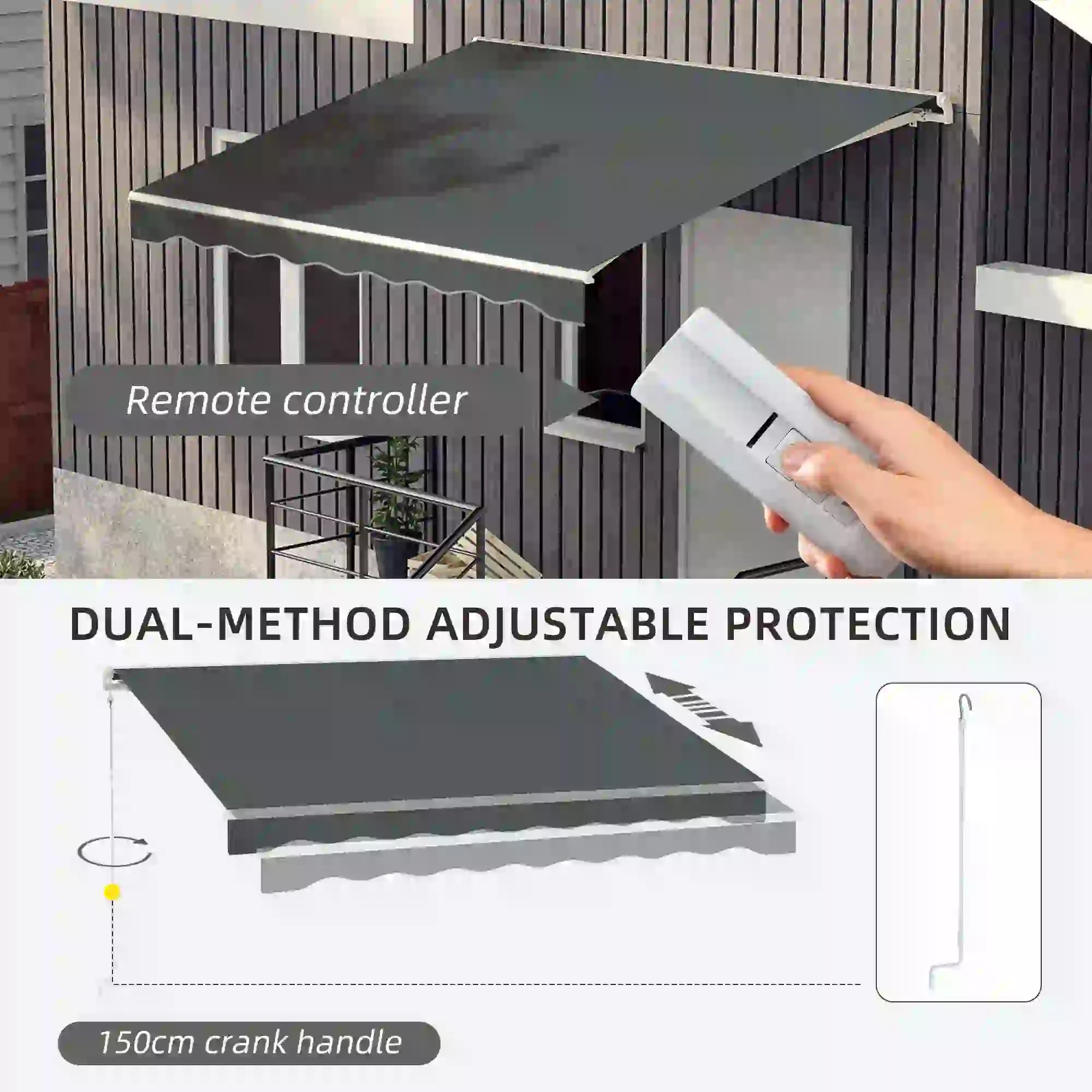 10' x 8' Retractable Electric Awning, Manual Crank, Aluminum Frame, Grey Deck Awnings at Gallery Canada