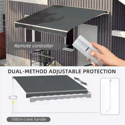 10' x 8' Retractable Electric Awning, Manual Crank, Aluminum Frame, Grey Deck Awnings at Gallery Canada