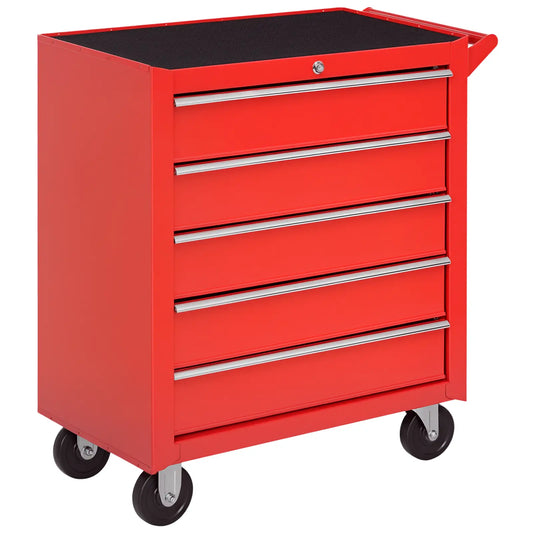 5 Drawer Roller Tool Chest, Mobile Lockable Toolbox, Red Tool Organizers Red at Gallery Canada