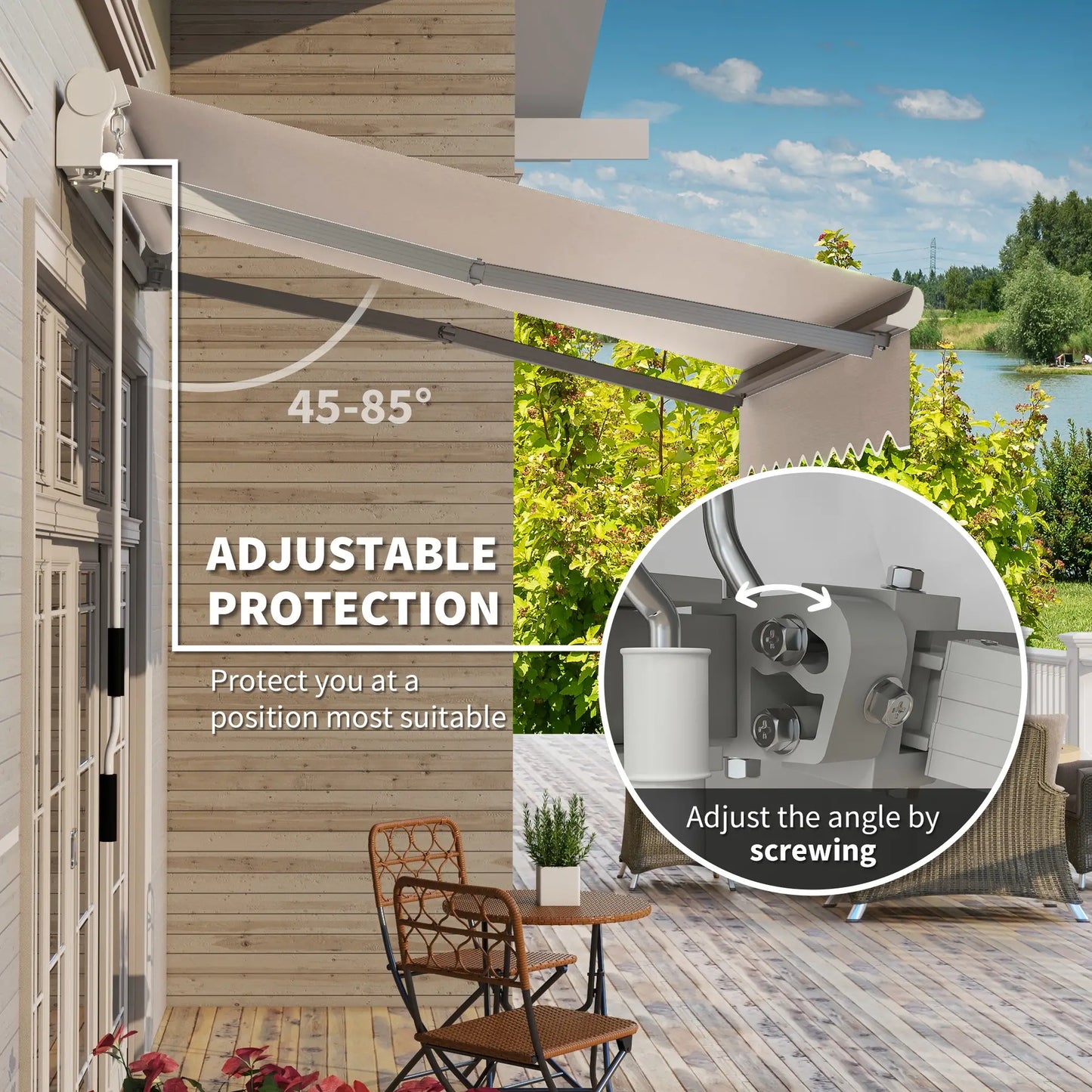 8'x7' Patio Awning, Manual Retractable Sun Shade, Outdoor Deck Canopy Shelter, Beige Patio Awnings at Gallery Canada