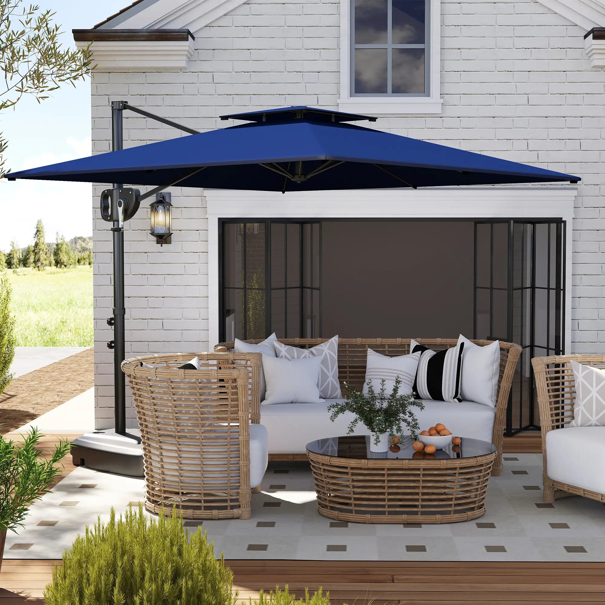 Square Cantilever Patio Umbrella, Double Top, 8' x 9', Dark Blue Offset Cantilever Umbrellas at Gallery Canada