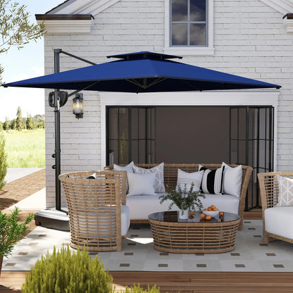 Square Cantilever Patio Umbrella, Double Top, 8' x 9', Dark Blue Offset Cantilever Umbrellas at Gallery Canada
