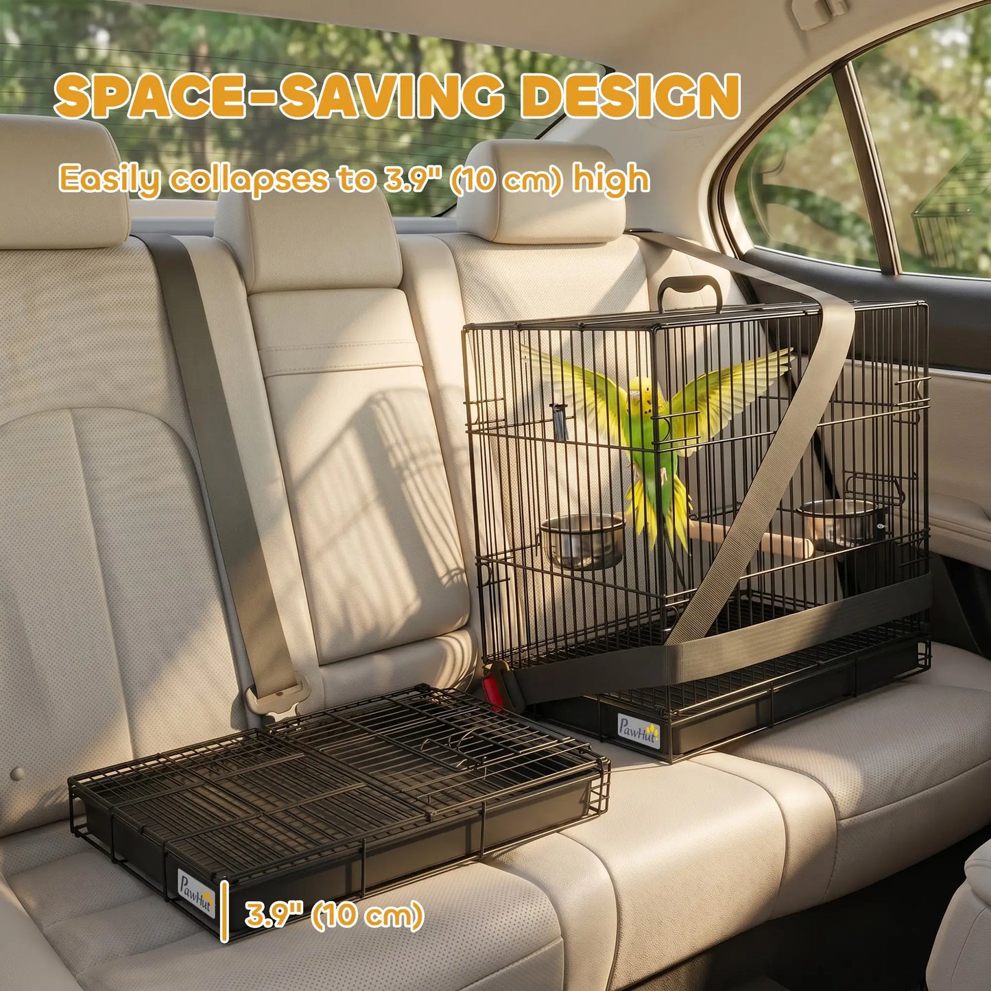 Bird Cage Portable w/ Slide-Out Tray Travel Cage for Parakeets w/ Perch &; Food Bowls Black