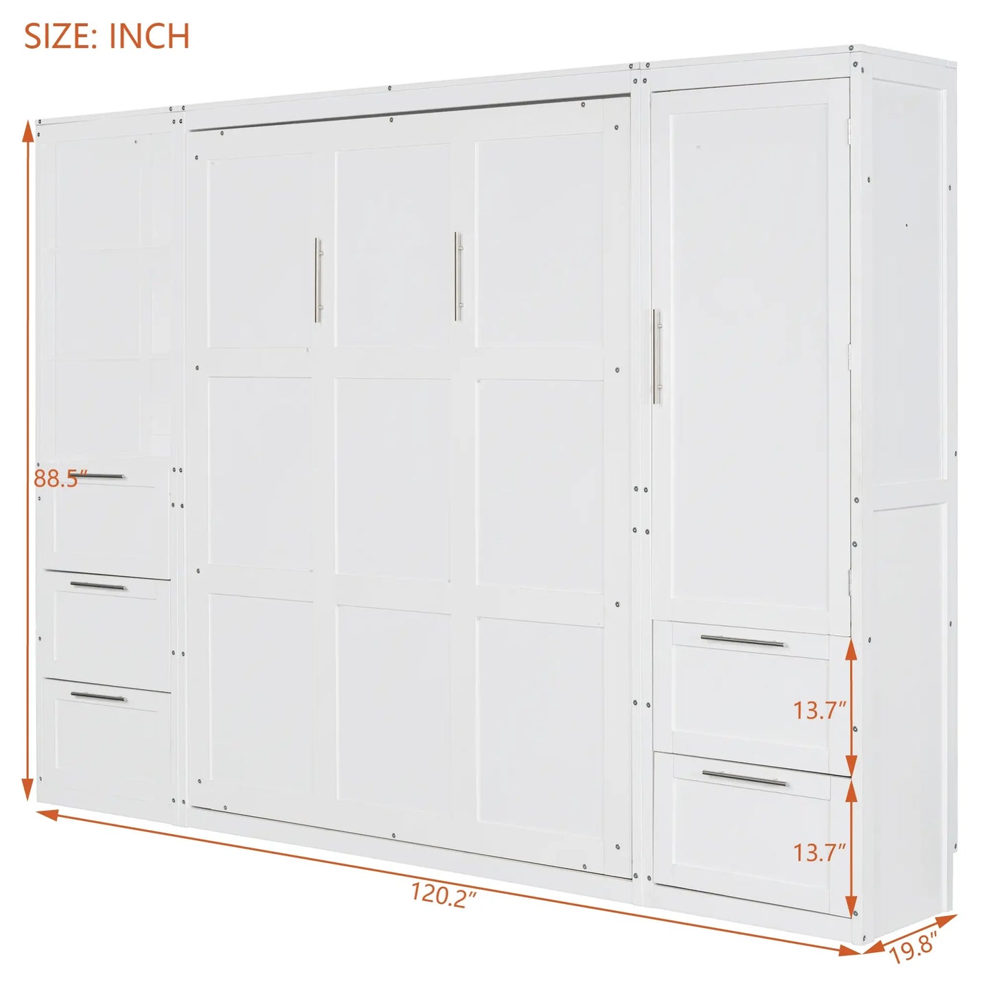 Murphy Bed with Storage, Space-Saving Wall Bed, 120" L x 20" W x 88.5" H, White Bed Frames at Gallery Canada