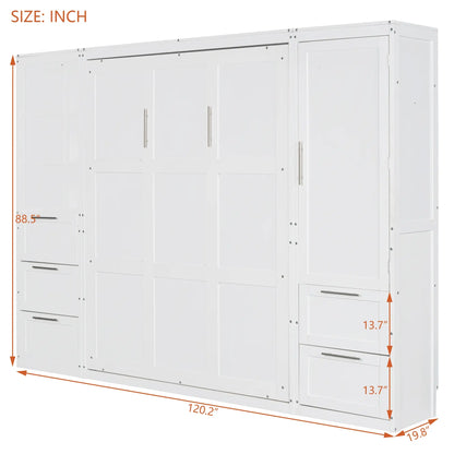 Murphy Bed with Storage, Space-Saving Wall Bed, 120" L x 20" W x 88.5" H, White Bed Frames at Gallery Canada