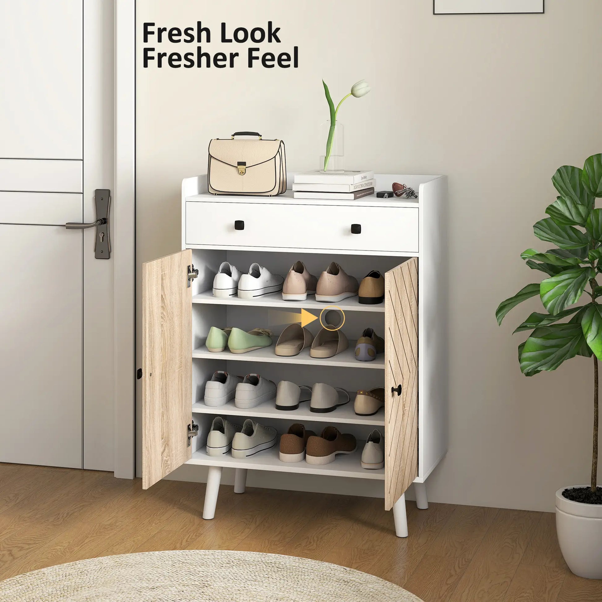 Modern Shoe Storage Cabinet, Adjustable Shelves, Drawer for 12 Pairs, White Shoe Storage Cabinets & Racks at Gallery Canada