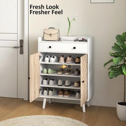 Modern Shoe Storage Cabinet, Adjustable Shelves, Drawer for 12 Pairs, White Shoe Storage Cabinets & Racks at Gallery Canada