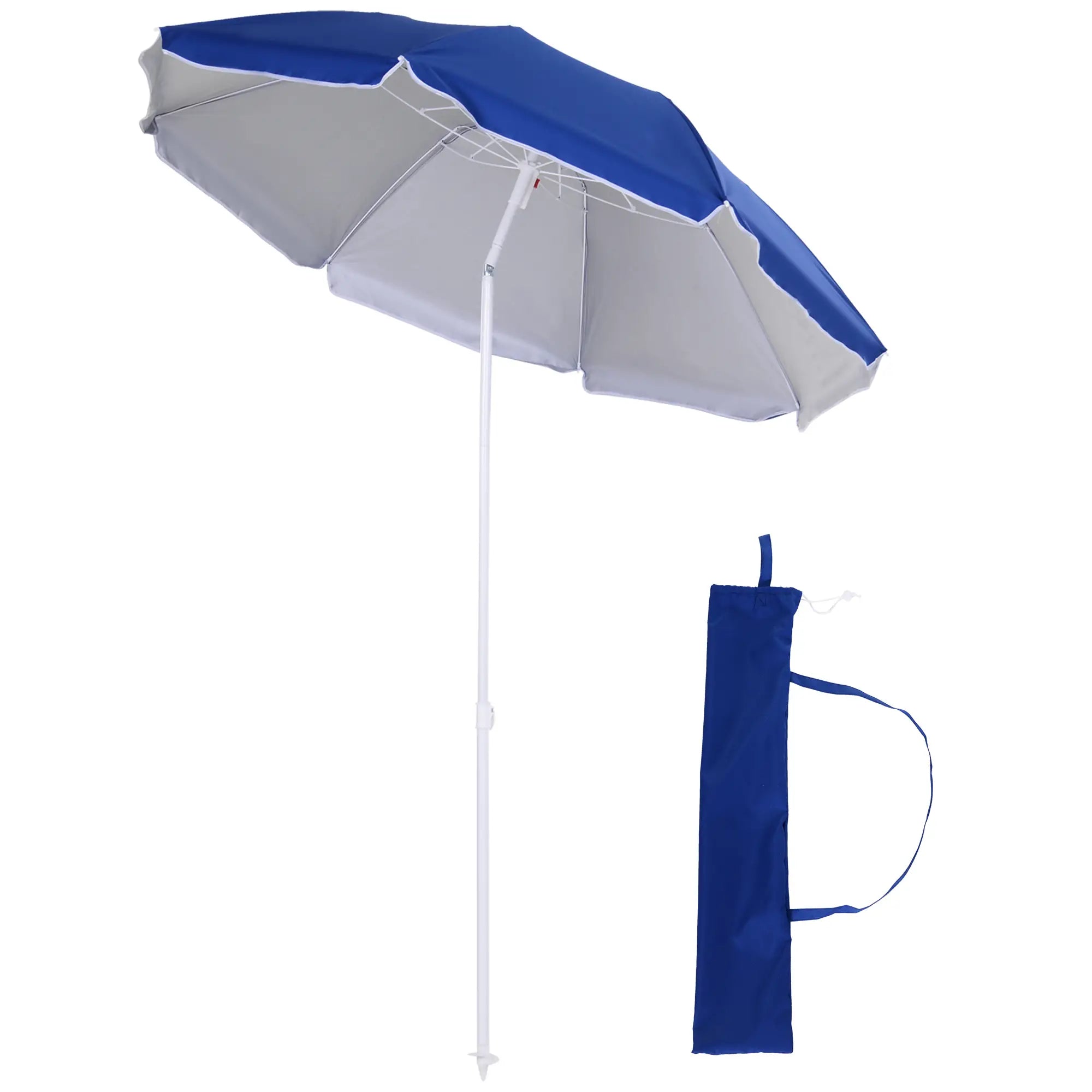 6.7ft Beach Umbrella, Push Button Tilt, Ruffled, Blue Beach Umbrellas at Gallery Canada