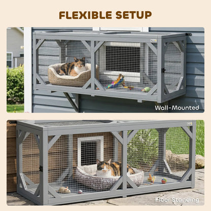 Wooden Cat Tunnel, Outdoor Cat Enclosure, 2 Doors, Extendable Design Outdoor Cat Enclosures at Gallery Canada